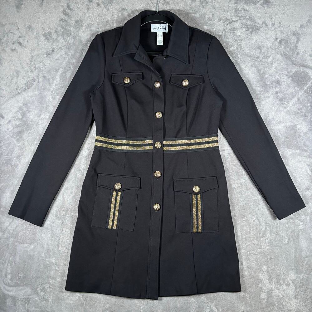 Joseph Ribkoff Military Long Blazer Jacket Black Gold Trim Women’s 6